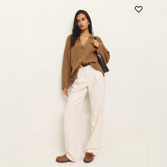 NWT Reformation Esther Cashmere Blend Oversized Polo in Camel Size Small - Picture 3 of 7